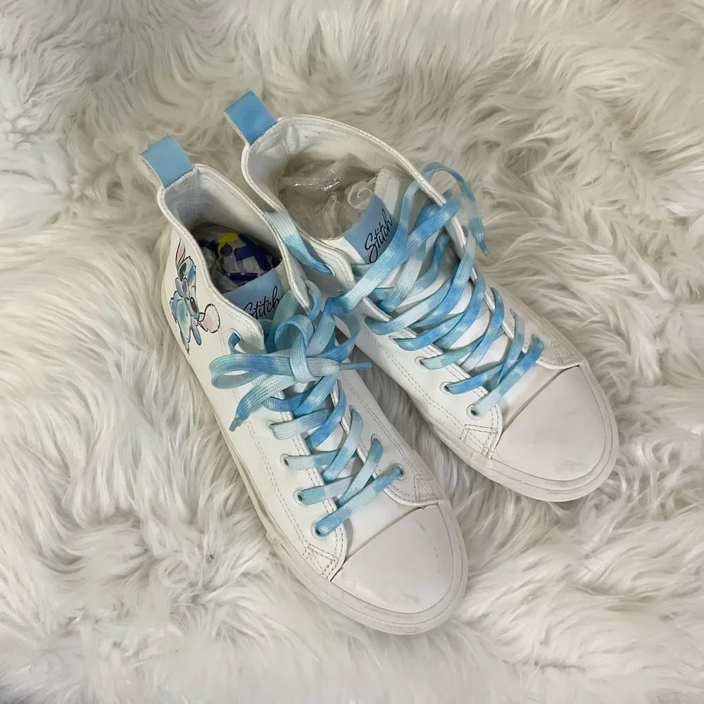 Disney Lilo & Stitch Girls White Blue Lace Up High Top Sneakers Size 6